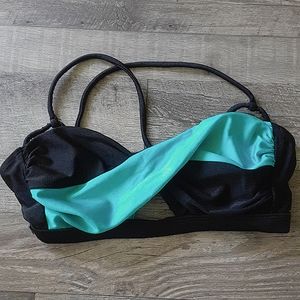 Black and blue twist bikini top